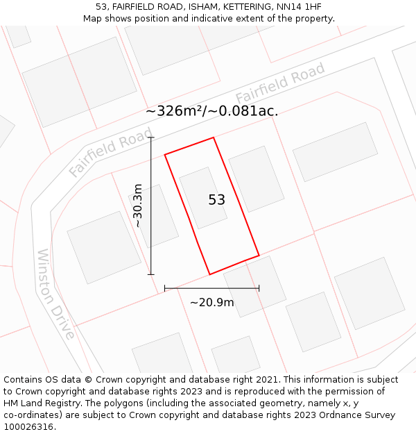 53, FAIRFIELD ROAD, ISHAM, KETTERING, NN14 1HF: Plot and title map