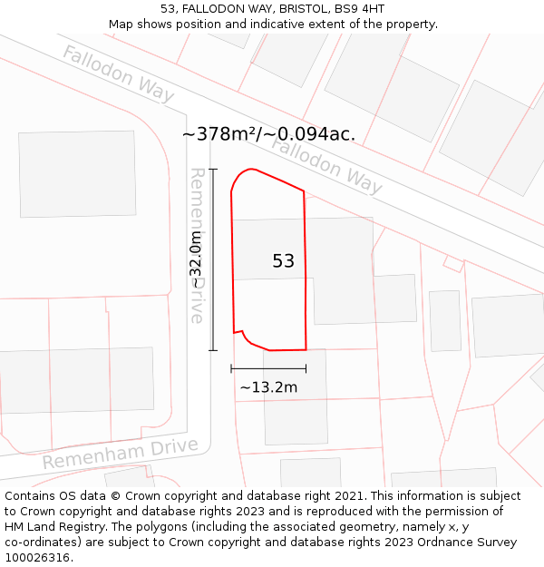 53, FALLODON WAY, BRISTOL, BS9 4HT: Plot and title map