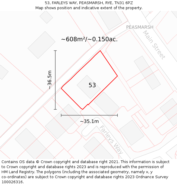 53, FARLEYS WAY, PEASMARSH, RYE, TN31 6PZ: Plot and title map