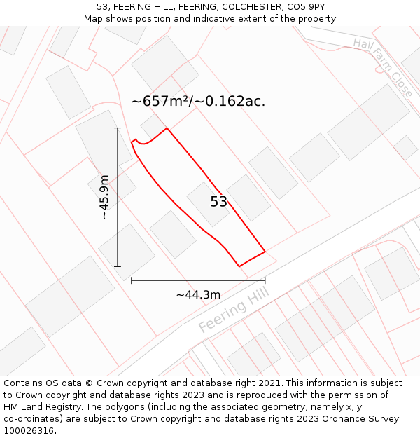 53, FEERING HILL, FEERING, COLCHESTER, CO5 9PY: Plot and title map