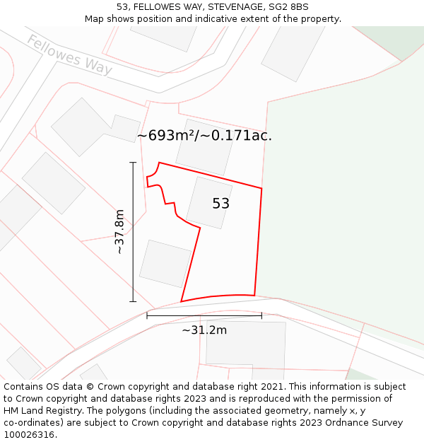 53, FELLOWES WAY, STEVENAGE, SG2 8BS: Plot and title map