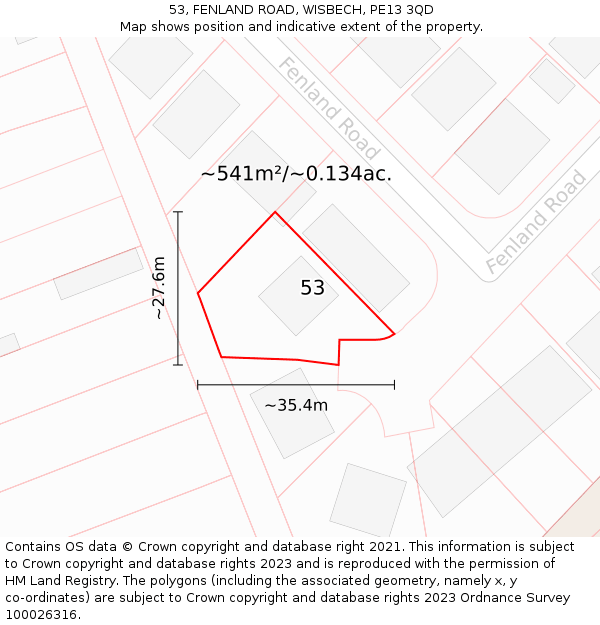 53, FENLAND ROAD, WISBECH, PE13 3QD: Plot and title map