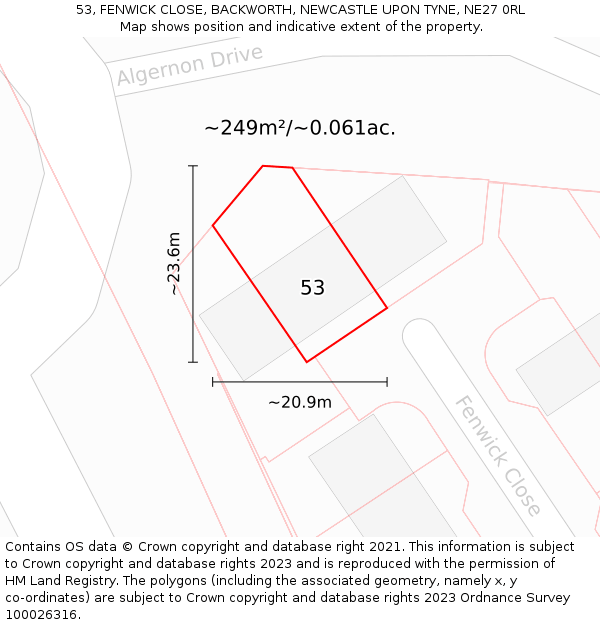 53, FENWICK CLOSE, BACKWORTH, NEWCASTLE UPON TYNE, NE27 0RL: Plot and title map