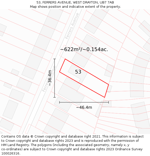 53, FERRERS AVENUE, WEST DRAYTON, UB7 7AB: Plot and title map