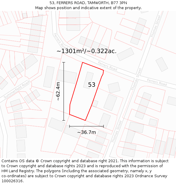 53, FERRERS ROAD, TAMWORTH, B77 3PN: Plot and title map