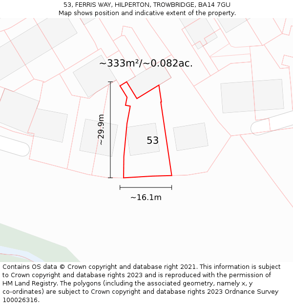 53, FERRIS WAY, HILPERTON, TROWBRIDGE, BA14 7GU: Plot and title map