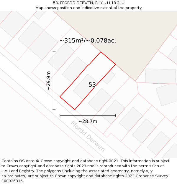 53, FFORDD DERWEN, RHYL, LL18 2LU: Plot and title map