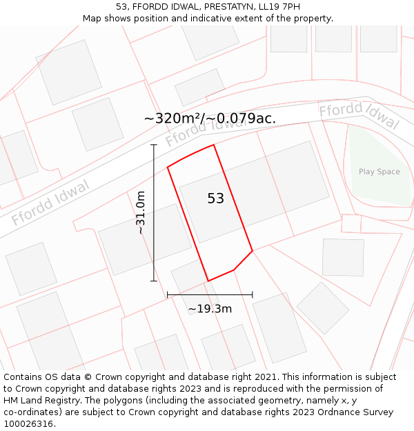 53, FFORDD IDWAL, PRESTATYN, LL19 7PH: Plot and title map