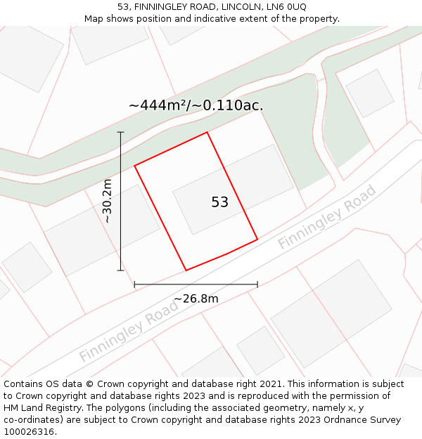 53, FINNINGLEY ROAD, LINCOLN, LN6 0UQ: Plot and title map