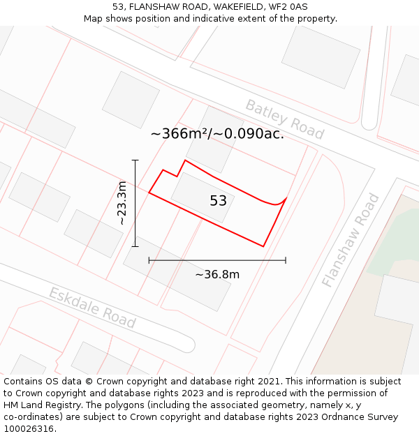 53, FLANSHAW ROAD, WAKEFIELD, WF2 0AS: Plot and title map