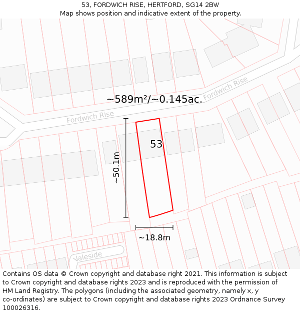 53, FORDWICH RISE, HERTFORD, SG14 2BW: Plot and title map