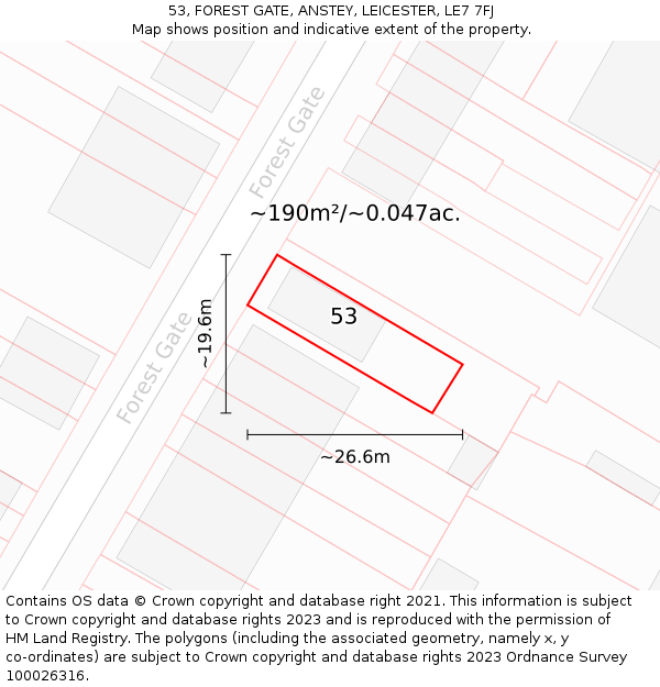 53, FOREST GATE, ANSTEY, LEICESTER, LE7 7FJ: Plot and title map