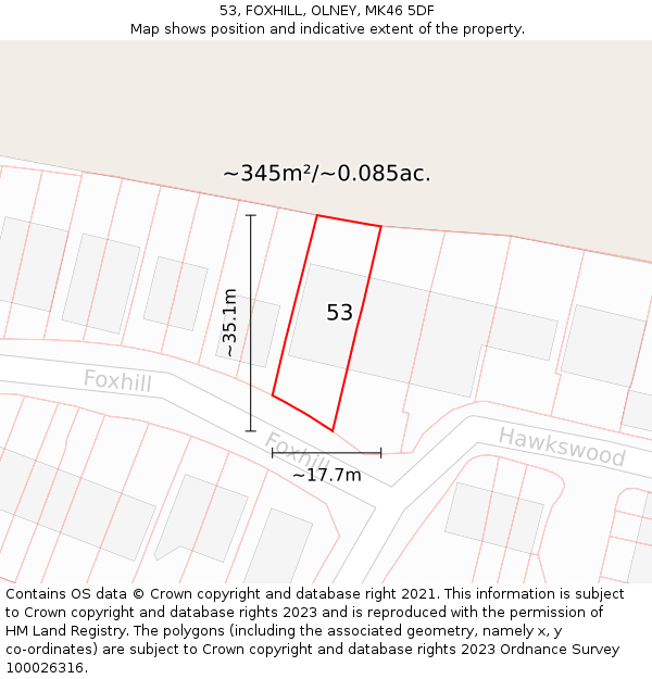 53, FOXHILL, OLNEY, MK46 5DF: Plot and title map