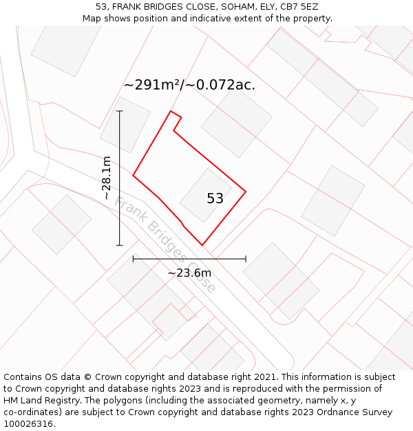 53, FRANK BRIDGES CLOSE, SOHAM, ELY, CB7 5EZ: Plot and title map