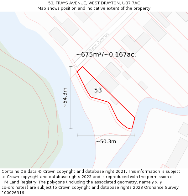 53, FRAYS AVENUE, WEST DRAYTON, UB7 7AG: Plot and title map