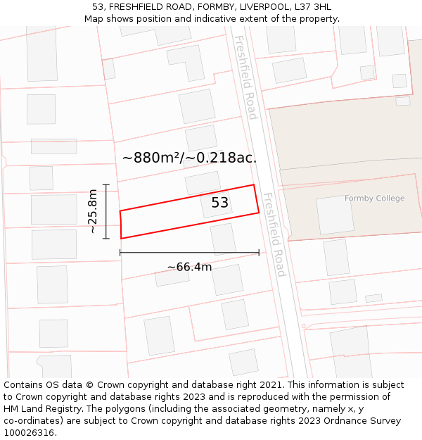 53, FRESHFIELD ROAD, FORMBY, LIVERPOOL, L37 3HL: Plot and title map