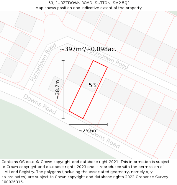 53, FURZEDOWN ROAD, SUTTON, SM2 5QF: Plot and title map