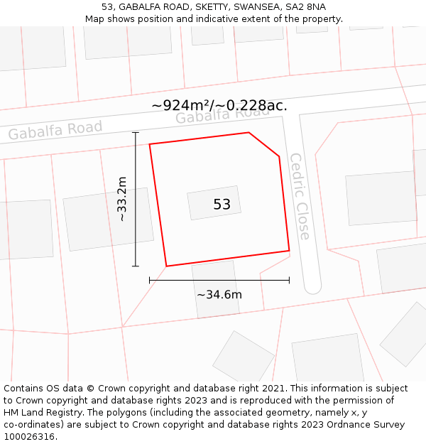 53, GABALFA ROAD, SKETTY, SWANSEA, SA2 8NA: Plot and title map