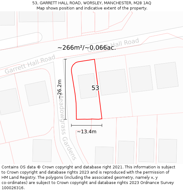 53, GARRETT HALL ROAD, WORSLEY, MANCHESTER, M28 1AQ: Plot and title map