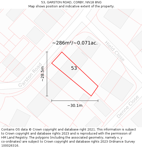 53, GARSTON ROAD, CORBY, NN18 8NG: Plot and title map