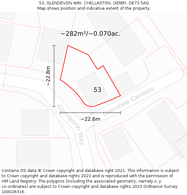 53, GLENDEVON WAY, CHELLASTON, DERBY, DE73 5AG: Plot and title map