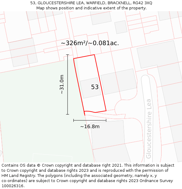 53, GLOUCESTERSHIRE LEA, WARFIELD, BRACKNELL, RG42 3XQ: Plot and title map