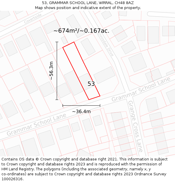 53, GRAMMAR SCHOOL LANE, WIRRAL, CH48 8AZ: Plot and title map