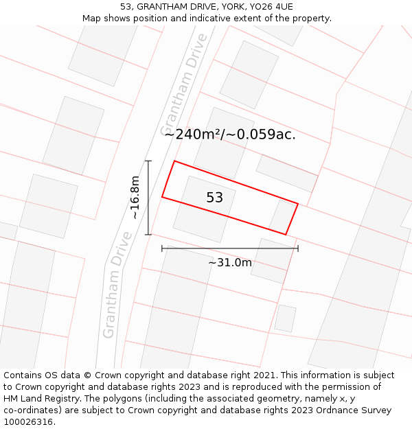 53, GRANTHAM DRIVE, YORK, YO26 4UE: Plot and title map