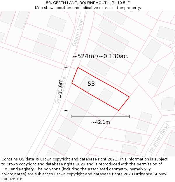 53, GREEN LANE, BOURNEMOUTH, BH10 5LE: Plot and title map