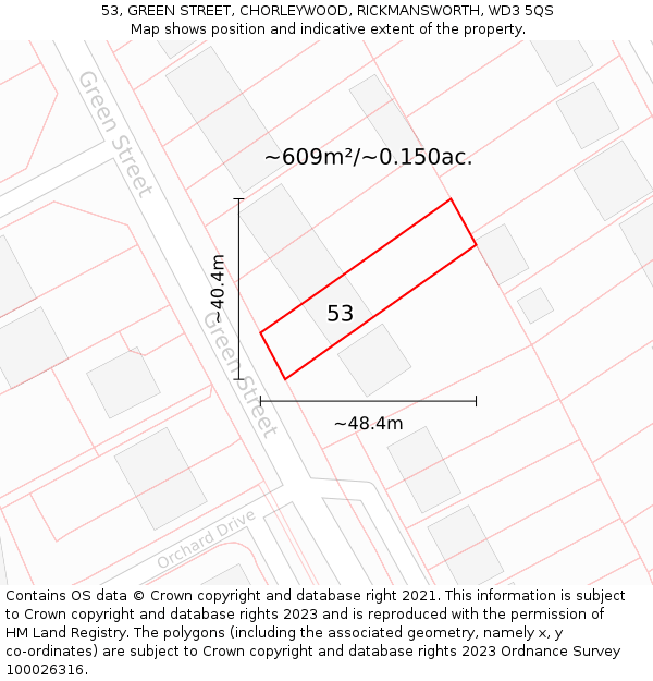 53, GREEN STREET, CHORLEYWOOD, RICKMANSWORTH, WD3 5QS: Plot and title map