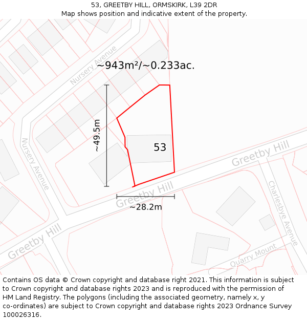 53, GREETBY HILL, ORMSKIRK, L39 2DR: Plot and title map