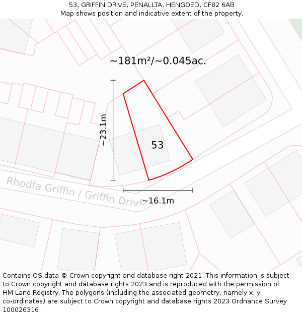 53, GRIFFIN DRIVE, PENALLTA, HENGOED, CF82 6AB: Plot and title map