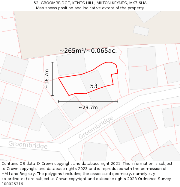 53, GROOMBRIDGE, KENTS HILL, MILTON KEYNES, MK7 6HA: Plot and title map