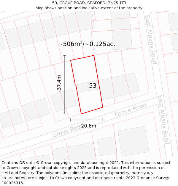 53, GROVE ROAD, SEAFORD, BN25 1TR: Plot and title map