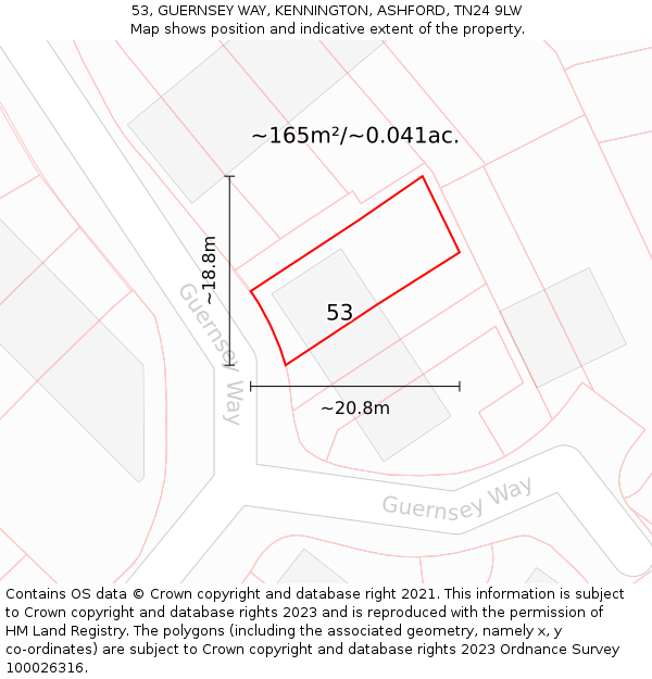 53, GUERNSEY WAY, KENNINGTON, ASHFORD, TN24 9LW: Plot and title map