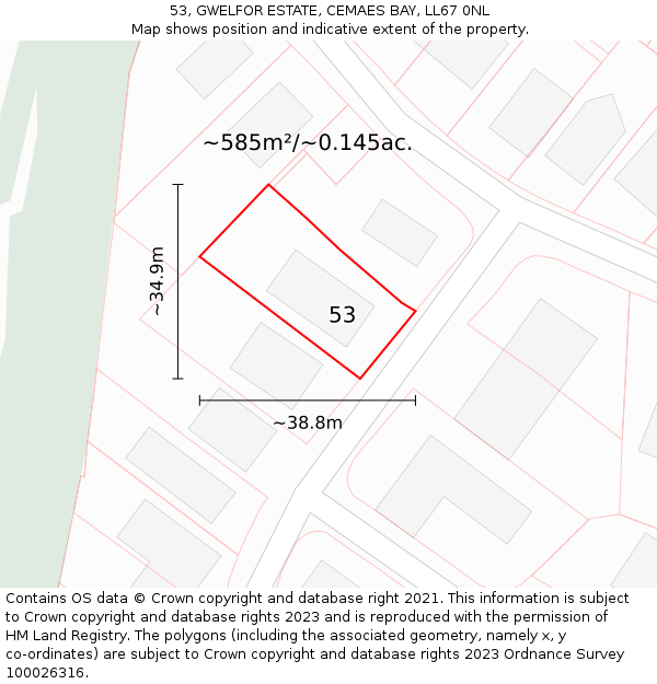 53, GWELFOR ESTATE, CEMAES BAY, LL67 0NL: Plot and title map