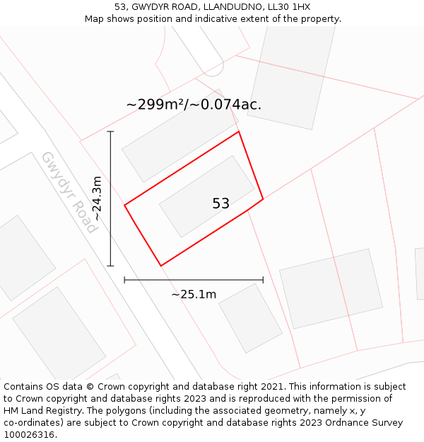 53, GWYDYR ROAD, LLANDUDNO, LL30 1HX: Plot and title map