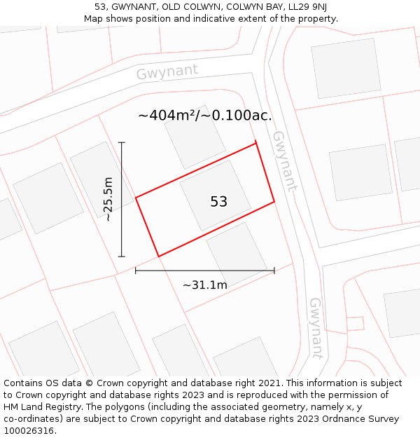 53, GWYNANT, OLD COLWYN, COLWYN BAY, LL29 9NJ: Plot and title map