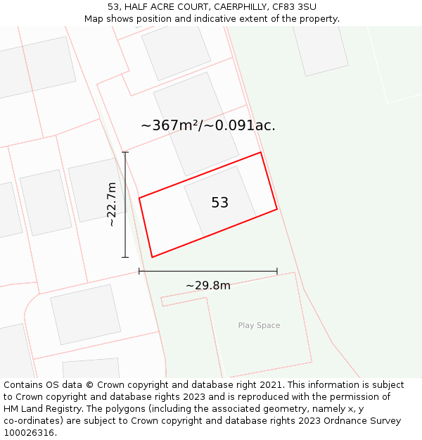 53, HALF ACRE COURT, CAERPHILLY, CF83 3SU: Plot and title map