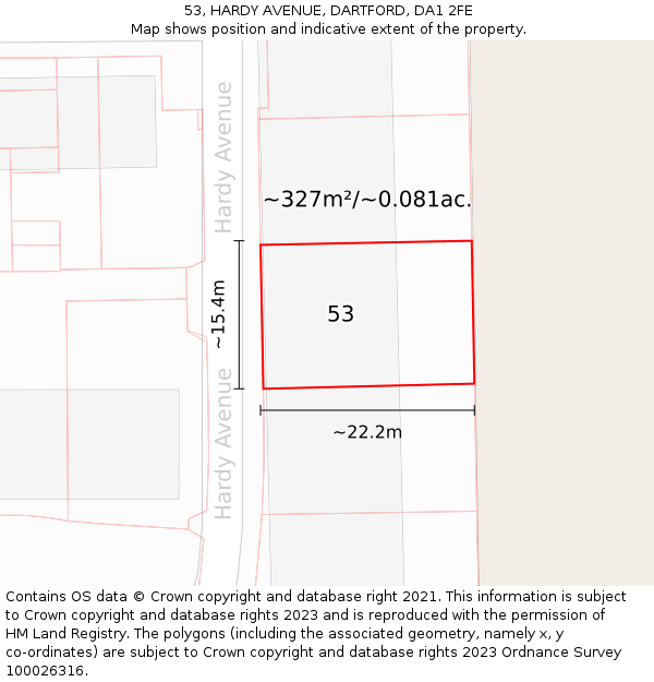 53, HARDY AVENUE, DARTFORD, DA1 2FE: Plot and title map