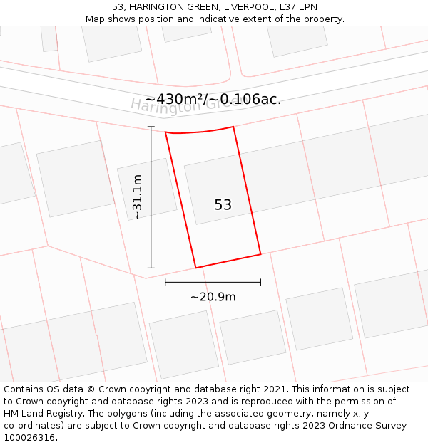 53, HARINGTON GREEN, LIVERPOOL, L37 1PN: Plot and title map