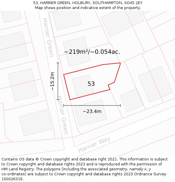 53, HARRIER GREEN, HOLBURY, SOUTHAMPTON, SO45 2EY: Plot and title map