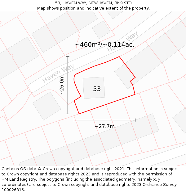 53, HAVEN WAY, NEWHAVEN, BN9 9TD: Plot and title map