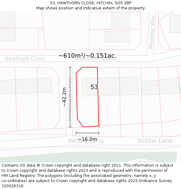 53, HAWTHORN CLOSE, HITCHIN, SG5 2BP: Plot and title map