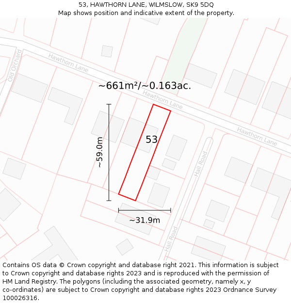 53, HAWTHORN LANE, WILMSLOW, SK9 5DQ: Plot and title map