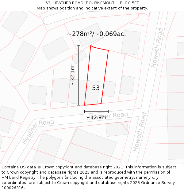 53, HEATHER ROAD, BOURNEMOUTH, BH10 5EE: Plot and title map