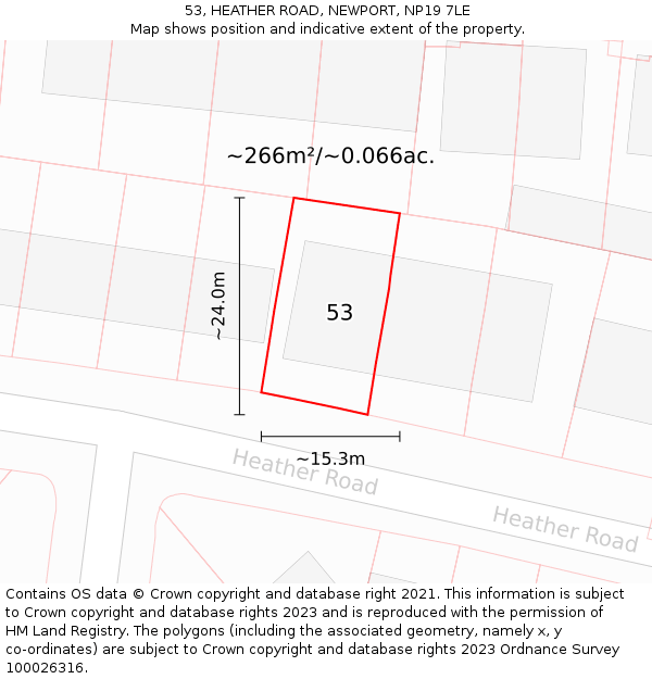 53, HEATHER ROAD, NEWPORT, NP19 7LE: Plot and title map