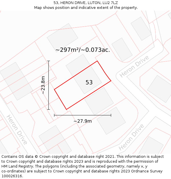 53, HERON DRIVE, LUTON, LU2 7LZ: Plot and title map