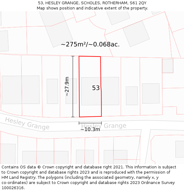 53, HESLEY GRANGE, SCHOLES, ROTHERHAM, S61 2QY: Plot and title map