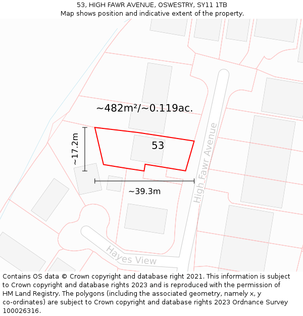 53, HIGH FAWR AVENUE, OSWESTRY, SY11 1TB: Plot and title map